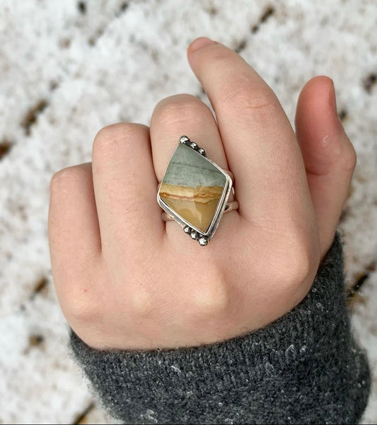 Polychrome Jasper Statement Ring - Diamond